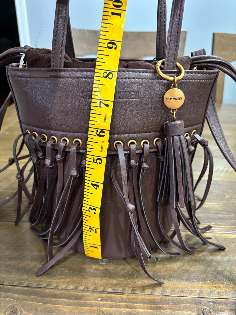 Steve Madden Dark Brown Leather Fringe Boho Style Crossbody Bag